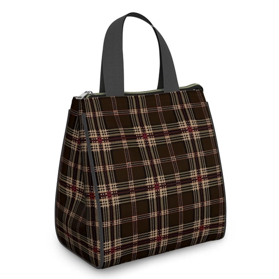 Brown and Red Checkered Pattern Insulated Lunch Bag for Women Men, Large Portable Soft Cooler Tote, Thermal Food Storage Bag with Pearl Cotton, 8.66L, 8.75"x5.75"x9.5"