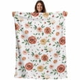 thumbnail image 1 of Brown Red Flowers Blanket Soft Cozy Warm Throw Blanket for Couch, Plush Fuzzy Flannel Fleece Blankets for Sofa, Rustic Botanical Floral Leaves Plants Bed Blankets Lightweight Gifts for Women, 32"x48", 1 of 9