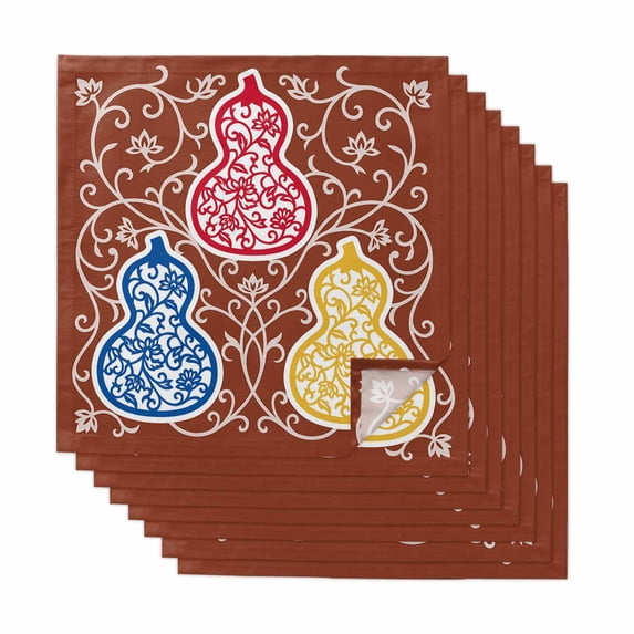 Brown Red Gourd Cloth Napkins, Modern Abstract Art Floral Washable and Reusable Dinner Napkins Set of 8, Table Napkin for Kitchen Party Birthday Wedding Hotel Housewarming 20"x20"