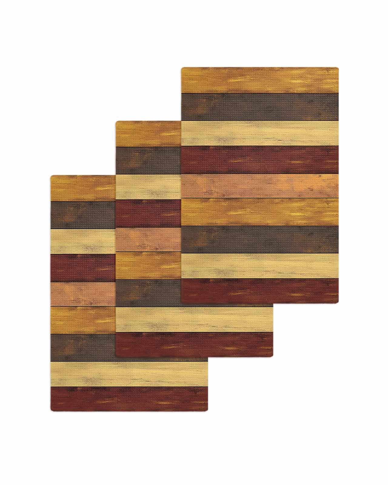 Brown Red Grey Farmhouse Kitchen Dish Towels for Drying Dishes Set of 3, Vintage Wooden Country Waffle Weave Microfiber Terry Hand Tea Bathroom Towels Quick Dry & Absorbent Towel 15.7x23.6