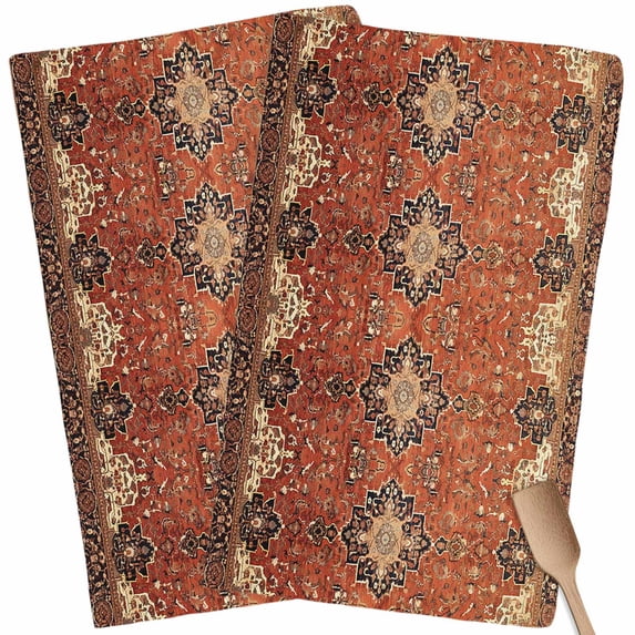 Brown Red Kitchen Towel Dish Cloths Set of 2, Microfiber Soft Kitchen Hand Towels, Vintage Boho Ethnic Geometric Abstract Art Absorbent Quick Drying Dishcloths 18 x 28 Inches