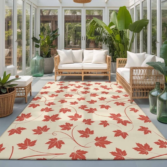 Brown Red Maple Leaf Washable Living Room Rugs 6'x9', Fall Leaves Beige ...