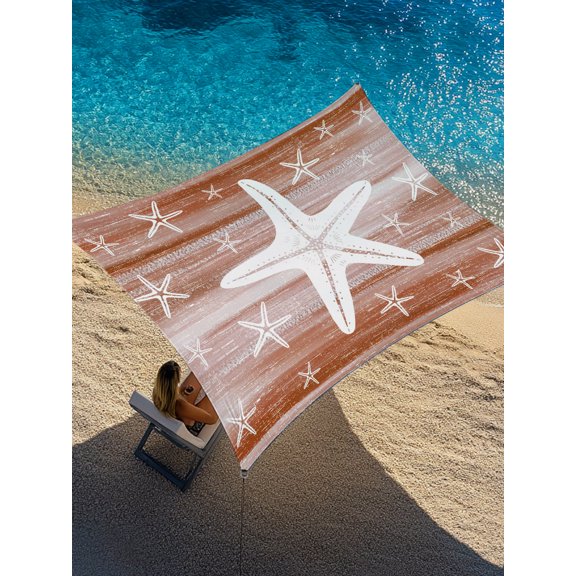 Brown Red Nautical Starfish Sun Shade Sail 8' x 10', Coastal Modern Summer Marine Life Rectangle Outdoor Sunshade Canopy, Waterproof UV Block Patio Covers for Garden Yard Beach