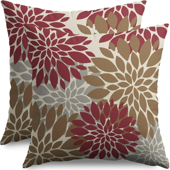 Brown Red Pillow Covers 20X20 Inch Set of 2, Dahlia Flower Spring Summer Floral Cream Decorative Throw Pillow Covers Outdoor Modern Farmhouse Cushion Case for Home Couch Sofa Bed Decor