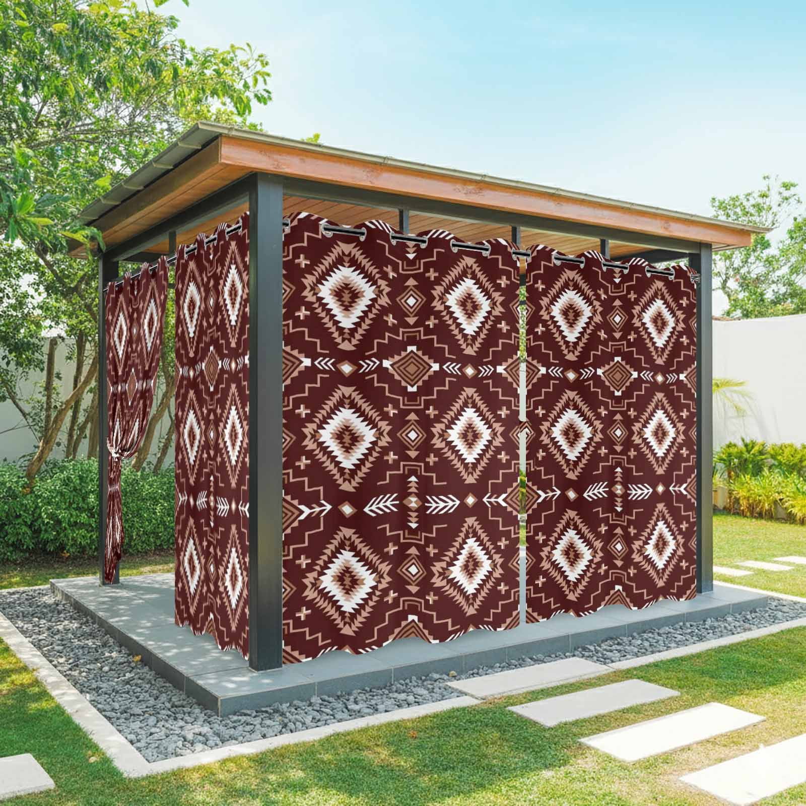 Brown Red Rectangle Outdoor Curtains for Patio, Tribal Retro Classic Geometric Abstract Sunshade Privacy Drapes Grommet Waterproof Outside Curtains for Porch/Cabana/Balcony 54"x 95", 1 Panel
