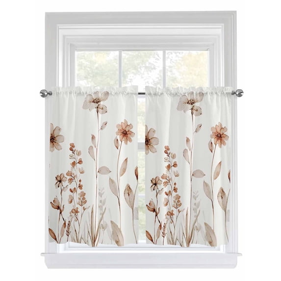 Brown Red Spring Floral Living Room Curtains 2 Panel, Summer Flowers Botanical Elegant Cafe Window Treatment, Farmhouse Bedroom Bathroom Kitchen Curtains Drapes 104"x45"