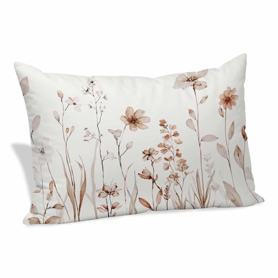 Brown Red Spring Floral Pillow Covers, Linen Long Throw Pillow Case, Summer Flowers Botanical Elegant Holiday Pillow Protector Decorative Cushion Cover for Living Room/Bedroom 20" x 30"