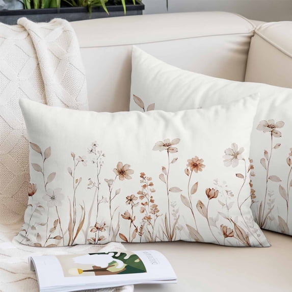 Brown Red Spring Floral Pillow Protectors with Zipper Standard Size, Botanical Summer Flowers Elegant Soft Brushed Microfiber Breathable Throw Pillow Covers, Pillowcase for Couch Sofa Bedroom 20"x26"