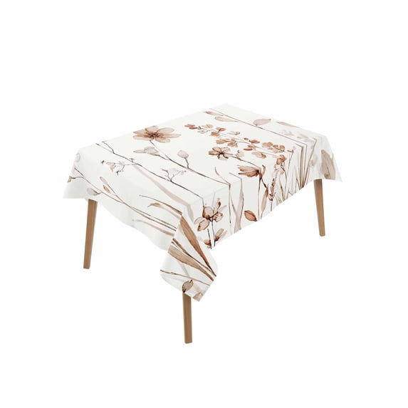 Brown Red Spring Floral Table Cloth, Waterproof Tablecloth for Rectangle Tables, Summer Flowers Botanical Elegant Reusable Washable Fabric Table Cover for Restaurant Kitchen Dining Tables 60"x84"