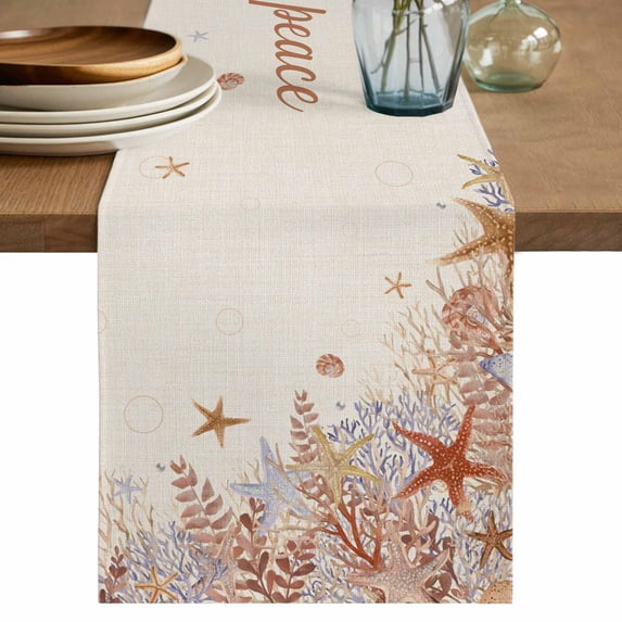 Brown Red Starfish Coastal Table Runner 72 Inches, Nautical Coral Ocean Summer Bed Runner Dresser Scarves Tabletop for Indoor Outdoor Parties/Ceremony/Banquet, 16" x 72"
