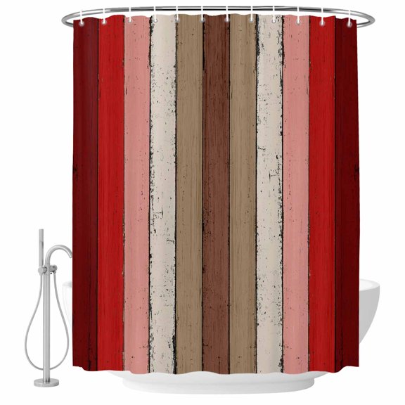 Brown Red Striped Bathroom Shower Curtains with Hooks, Modern Vintage Wood Texture Rectangle Waterproof Fabric Washable Shower Curtain for Home Hotel Bathtub Decor 36x72 Inch