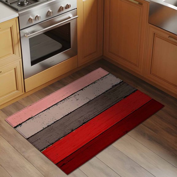 Brown Red Wood Grain 2x3 Rug for Entryway Front Door Kitchen Sink Area, Countryside Stripe Low Pile Washable Non Slip Rectangle Area Rug