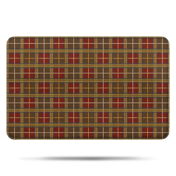 Brown Red Yellow Plaid Checkered Pattern Bathroom Rugs Mat,Non Slip Microfiber Bathroom Rug,Rubber Backing,Soft Bathroom Mats for Bathroom Floor,Tub and Shower,17x27in(43x68cm)