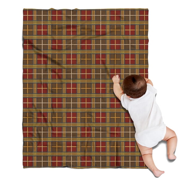 Brown Red Yellow Plaid Checkered Pattern Blanket,Comfortable Soft Lamb Wool Throw Blanket,All Season,Warm Lightweight Blankets for Sofa Bed Couch Living Room Chair,30"x40"