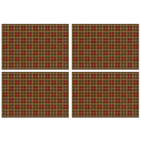 Brown Red Yellow Plaid Checkered Pattern Summer Placemats Table Placemats Set Of 4-Linen Kitchen Washable Placemats Table Mats 11.8"x17.7" Non-Slip Heat Resistant