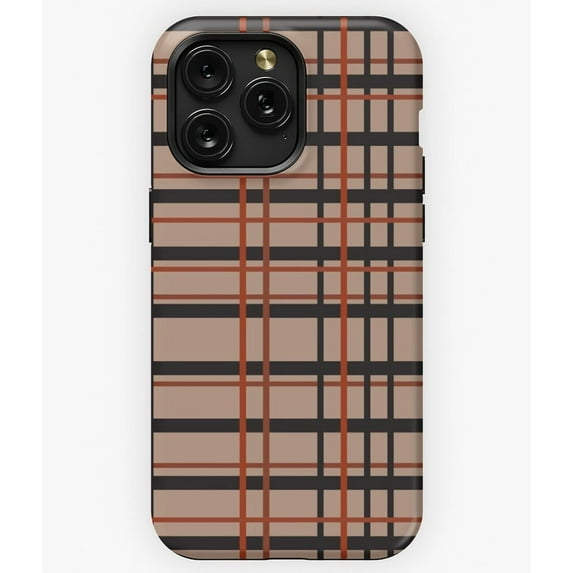 Brown Red and Black Stripes Geometric Plaid Pattern A322 Phone Case for iPhone 11 to 17 Pro Max