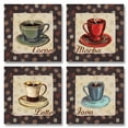 thumbnail image 1 of Brown Red and Blue Coffee Bean and Mug Adult Kitchen Decor; 4 - 12" x 12" Unframed Posters, 1 of 3