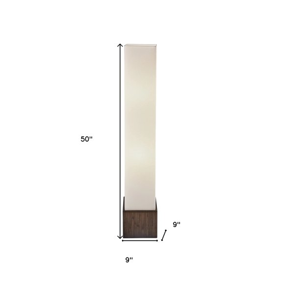 Brown Reed Floor Lamp with Elongated Rectangular Linen Shade