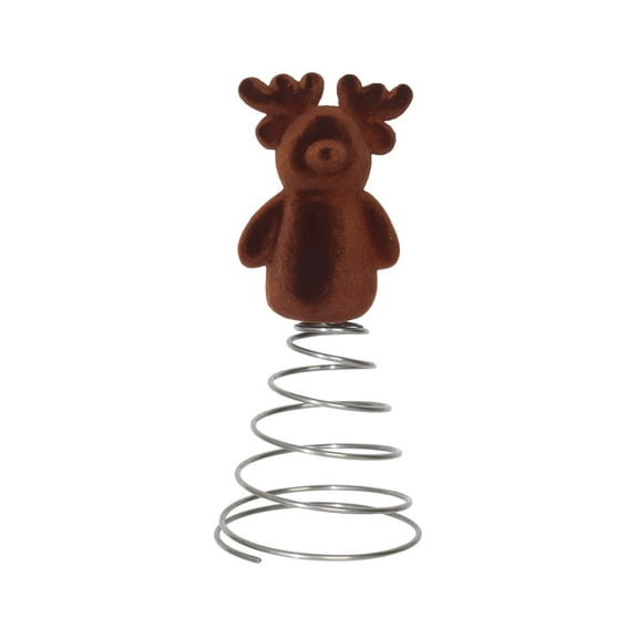 Brown Reindeer Christmas Tree Topper, 23.5Cm Metal With Spring Base – Khaki, Brown Color, Scandinavian Style For Holiday Home Decor