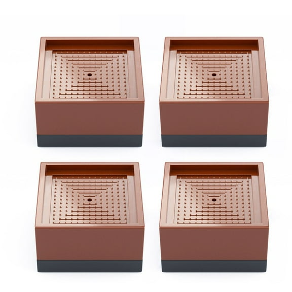 Brown Resin Furniture Risers Set of 4 Square Feet Pads for Bed Sofa Cabinet Washing Machine Moisture Proof Shock Absorbing