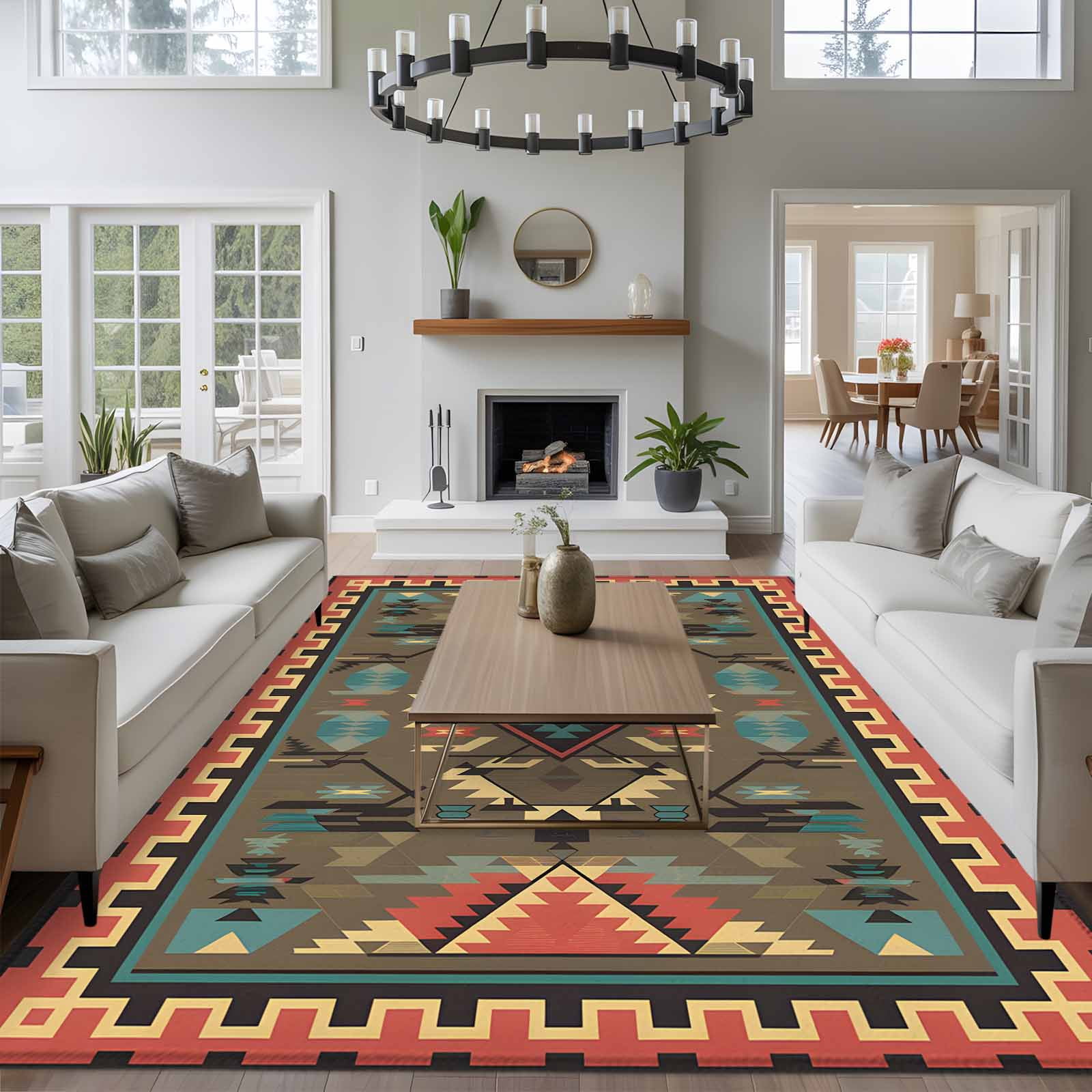 Brown Retro Bohemian Geometric 8x10 Area Rug for Living Room Sectional ...
