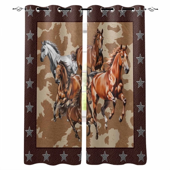 Brown Retro Horse Blackout Curtains 90 Inch Length 2 Panels Set for ...
