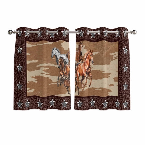 Brown Retro Horse Kitchen Curtains Window Panels, Vintage Western Stars Country Insulated Window Treatment Curtain, Grommet Curtains for Bedroom/Living Room/Bathroom, 2 Piece 42"Wx54"L