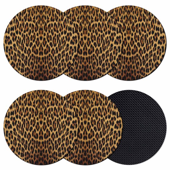 Brown Retro Leopard Print Coasters for Drinks,Absorbent Non Slip Rubber Drink Coasters Set of 6 for Cup,Table,Bar,Home Decor, Abstract Animal Texture