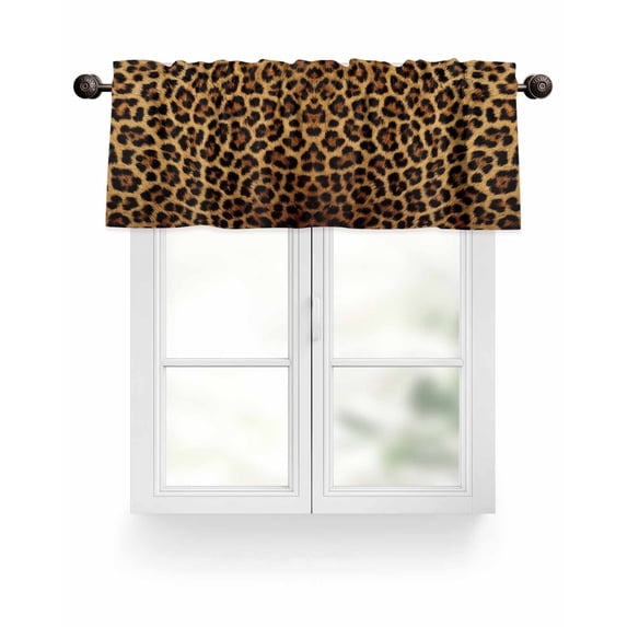 Brown Retro Leopard Print Kitchen Valances for Windows Abstract Animal Texture Valance Curtains for Kitchen /Living Room/Bedroom/ Bathroom Decor, 54"x18 " ,Rod Pocket 1 Panel,