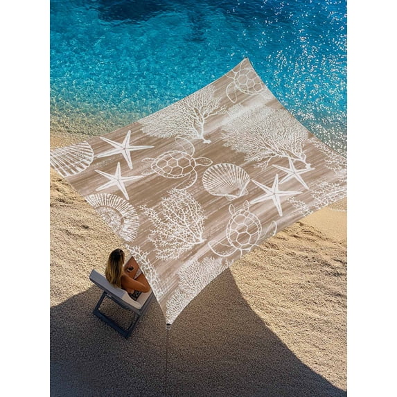 Brown Retro Summer Sun Shade Sail 6.5' x 10', Sea Turtle Starfish Coral Ocean Rectangle Outdoor Sunshade Canopy, Waterproof UV Block Patio Covers for Garden Yard Beach