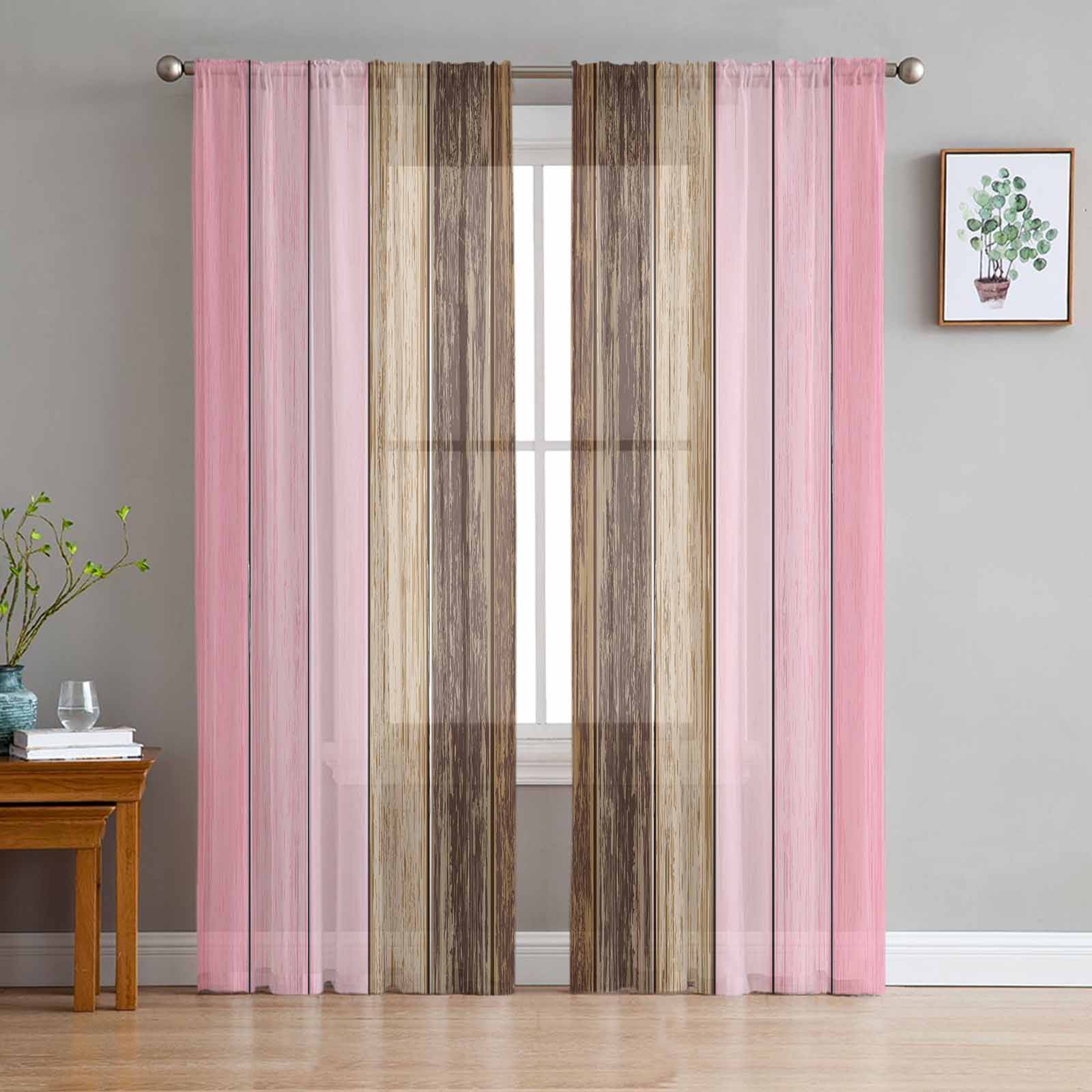 Transparent Rations Brown Retro Wood Grain Rustic Tulle Curtains for Living Room Bedroom ...