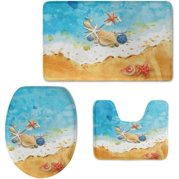 Brown Retro Wooden Bathroom Mat Set of 3 Piece Anti-Slip U Shaped Contour and Toilet Lid Cover Bathroom Floor Mat Accessories