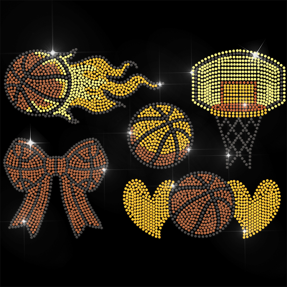 Brown Rhinestone Iron on Transfer Basketball Theme Bling Diamond Hotfix ...