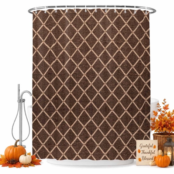 Brown Rhombus Shower Curtain, Waterproof Shower Curtains for Bathroom, Modern Geometric Farmhouse Plaid Washable Fabric Bathtub Curtain Set Bath Decor with 12 Hooks Stall 36"x72"