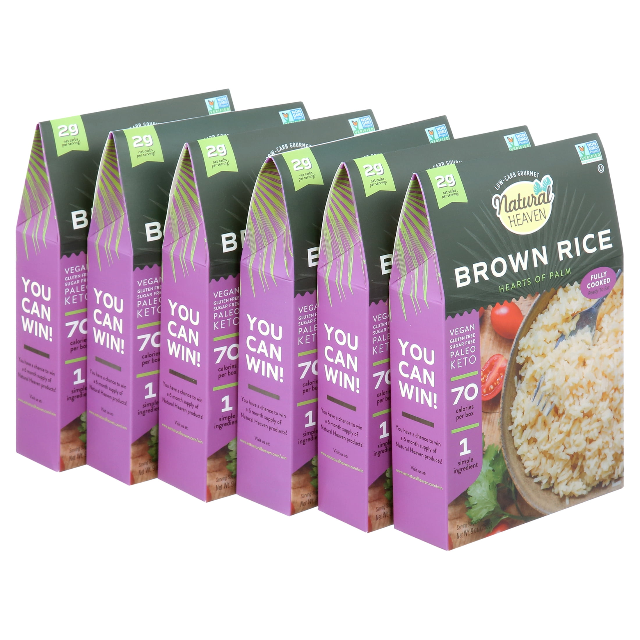 Natural Heaven Brown Rice, Hearts of Palm, 6-Pack – Naturally Rich in Potassium, Low-Calorie Veggie Rice, Keto & Gluten-Free Food, Vegan, 9 Oz Ea