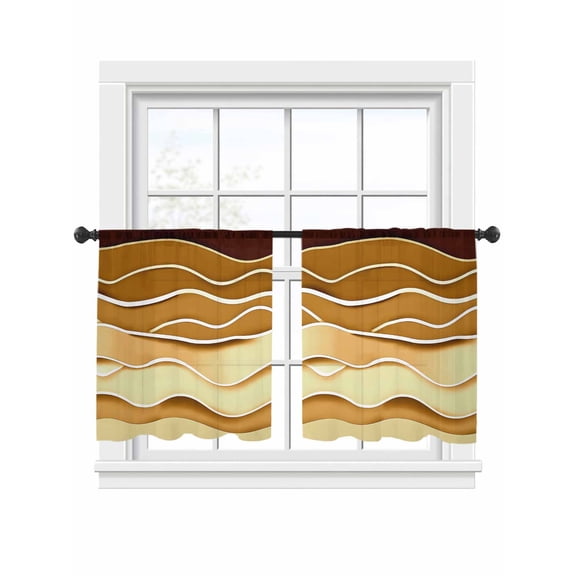 Brown Ripple Sheer Curtains for Living Room Bedroom, Light-filtering Sheer Curtain, Brown Gradient LigRod Pocket Voile Window Treatment Drapes, 52’’Wx54’’L, 2 Panels Set