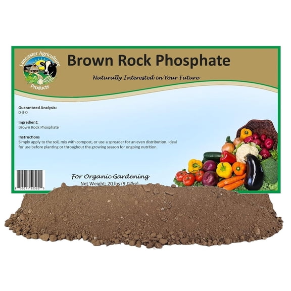 Brown Rock Phosphate 20 Pounds for Vegetable Gardens, Lawns, and Orchards. - Enhances Soil Quality and Supports Vigorous Plant Growth - Lancaster Agriculture Products