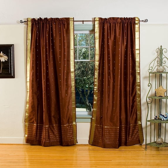 Lined-Brown Rod Pocket Sheer Sari Curtain Drape Panel - 80W x 84L - Piece