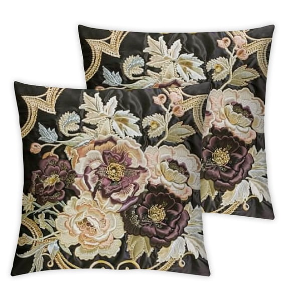Brown Rose Flowers Cushion Case Luxury Velvet European Throw Pillow Cover with Tassel Decorative Pillow for Couch Living Room Bedroom Car