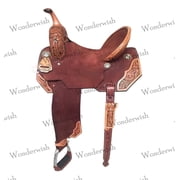 Brown Roughout Leather Western Barrel Horse Saddle Floral Hard Seat Hand Tooled Patch 10" Inch