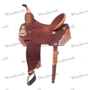 Brown Roughout Leather Western Barrel Horse Saddle Floral Hand Tooled Patch 13" Inch