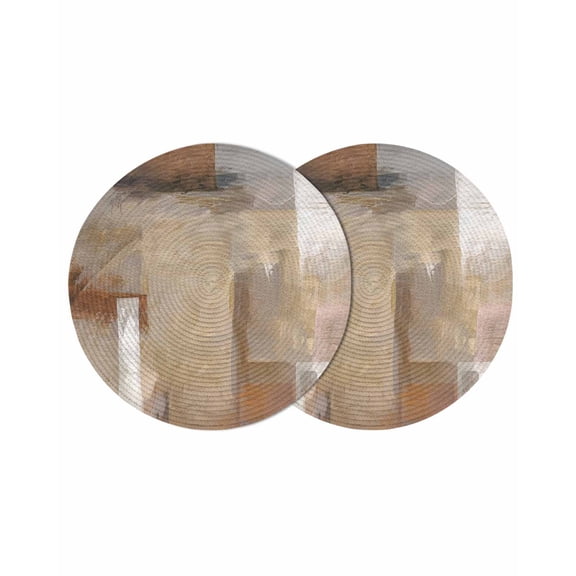 Brown Round 13 Inch Placemats Set of 2, Abstract Paint Texture Retro Smudge Graffiti Art HeatResistant Non Slip Place Mats for Dining Table, Wipeable Braided Kitchen Table Mats for Housewarming