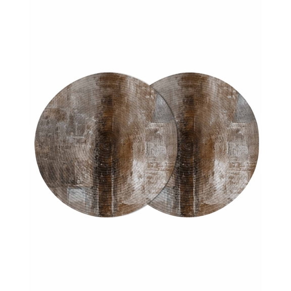 Brown Round 13 Inch Placemats Set of 2, Retro Oil Painting Modern Abstract Art Aesthetics HeatResistant Non Slip Place Mats for Dining Table, Wipeable Braided Kitchen Table Mats for Housewarming