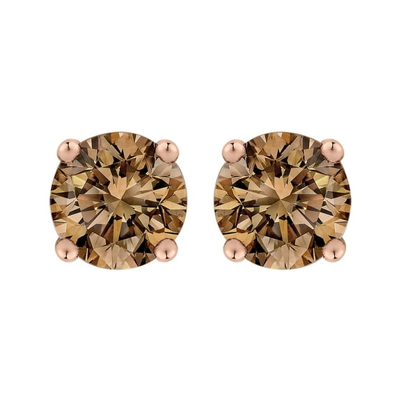 14K White Gold Brown (I1) Round Brilliant Cut Diamond Earring Studs