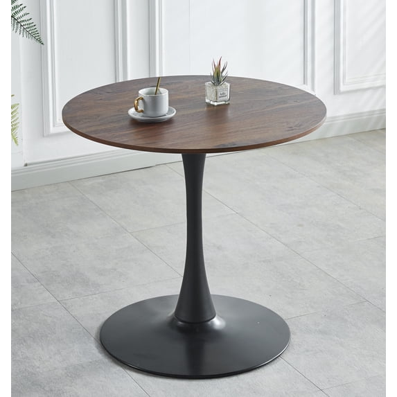 Brown Round Dining Table, 31.5" Tulip Table Kitchen Dining Table for 2-4 People with MDF Table Top & Pedestal Base, Mid-Century End Table Leisure Coffee Table Office Living Room Table