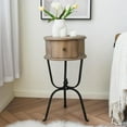 thumbnail image 1 of Brown Round End Table with Drawer - Solid Wood & Metal Legs, Perfect for Living Room or Bedroom, 1 of 6