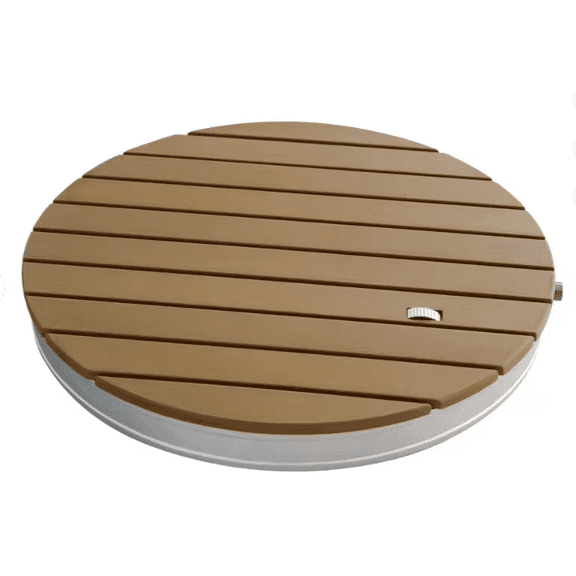 Brown Round Freestanding Outdoor Shower Station, WPC Surface AluminumSupported Shower Panel with 22 Nozzles, FootTwist Knob for Backyard Poolside Patio