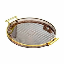 Brown Round Plastic Serving Tray, Multipurpose Desktop Organizer, Durable And Sturdy, For Dining, Kitchen, Office, Living Room, 12.6X11X1.2In, 0.6Lb