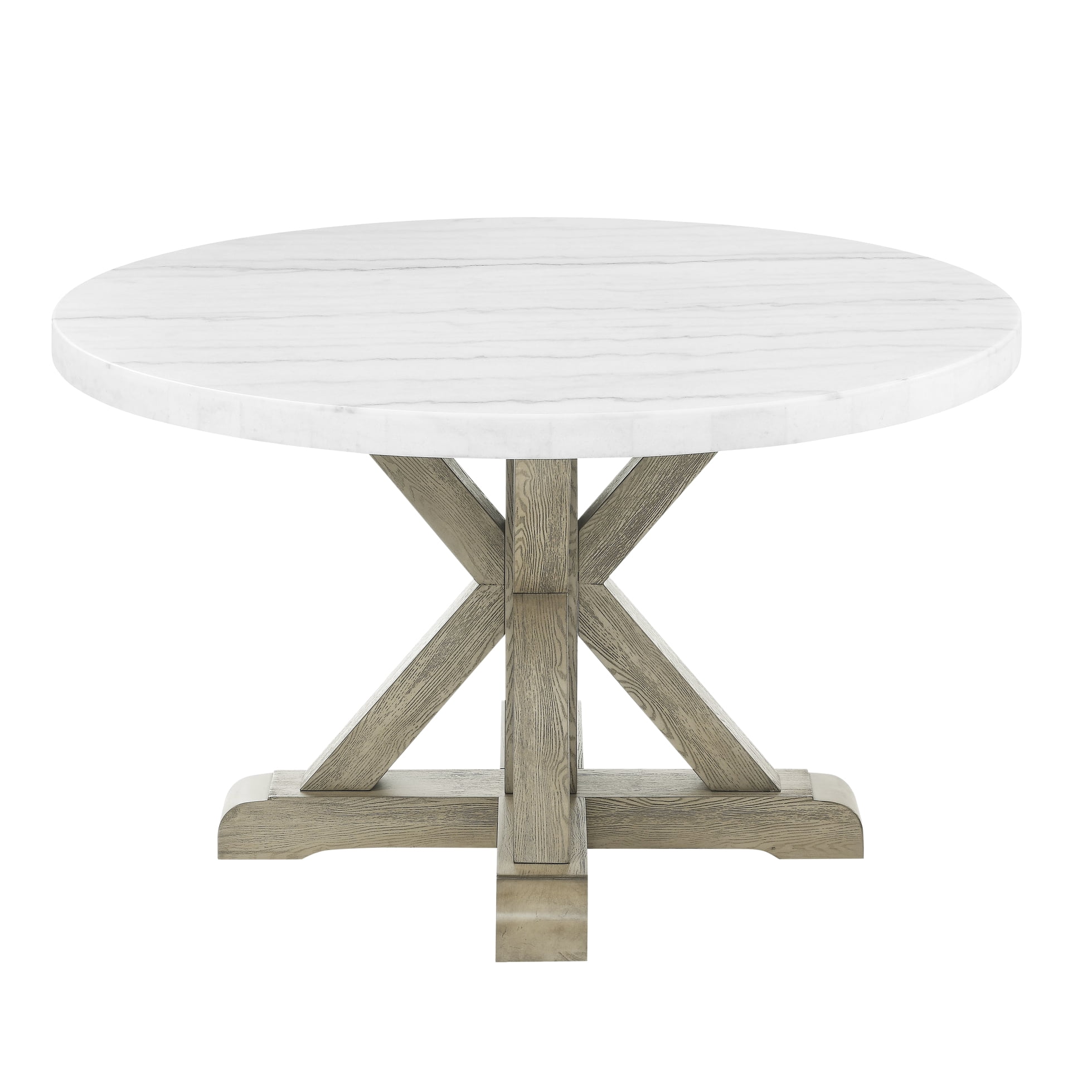Brown Round Table, 52-inch. White Marble Top And Poplar Solid Wood ...