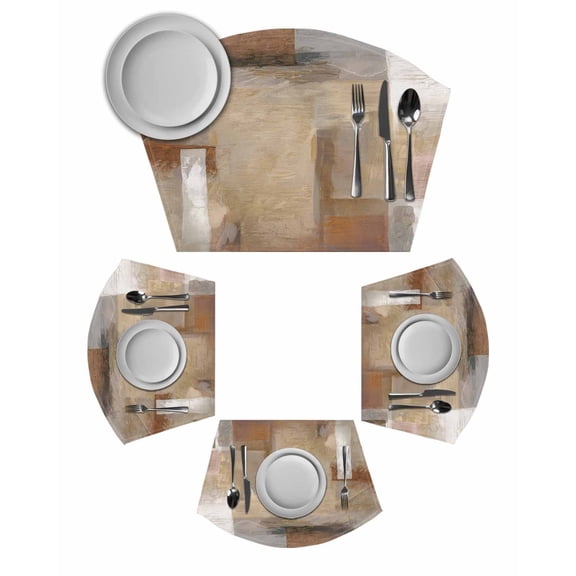 Brown Round Table Placemats Set of 2 Wedge Placemats, Abstract Paint Texture Retro Smudge Graffiti Art Place Mats for Dining Table Set Washable Mats Kitchen Decor for Indoor Outdoor Wipe Clean
